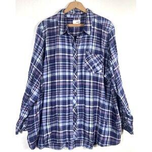 Sonoma Shirt Top 3X Blue White Plaid Button Up Country Western Cowgirl Womens